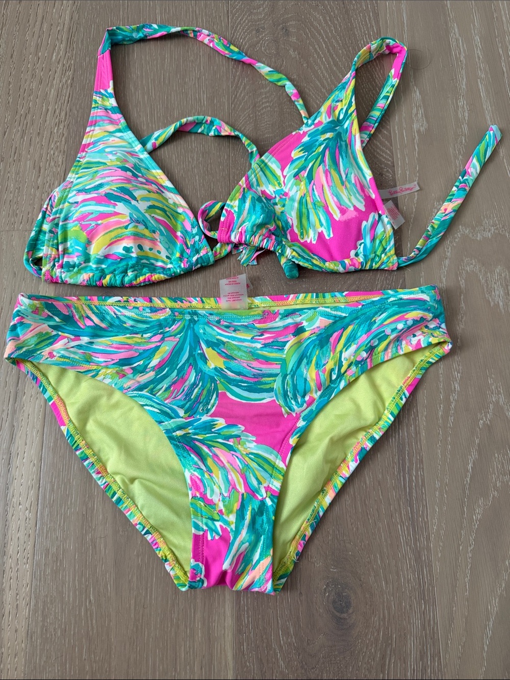 Lilly Pulitzer Vibrant Pink & Turquoise Patterned Bikini Set